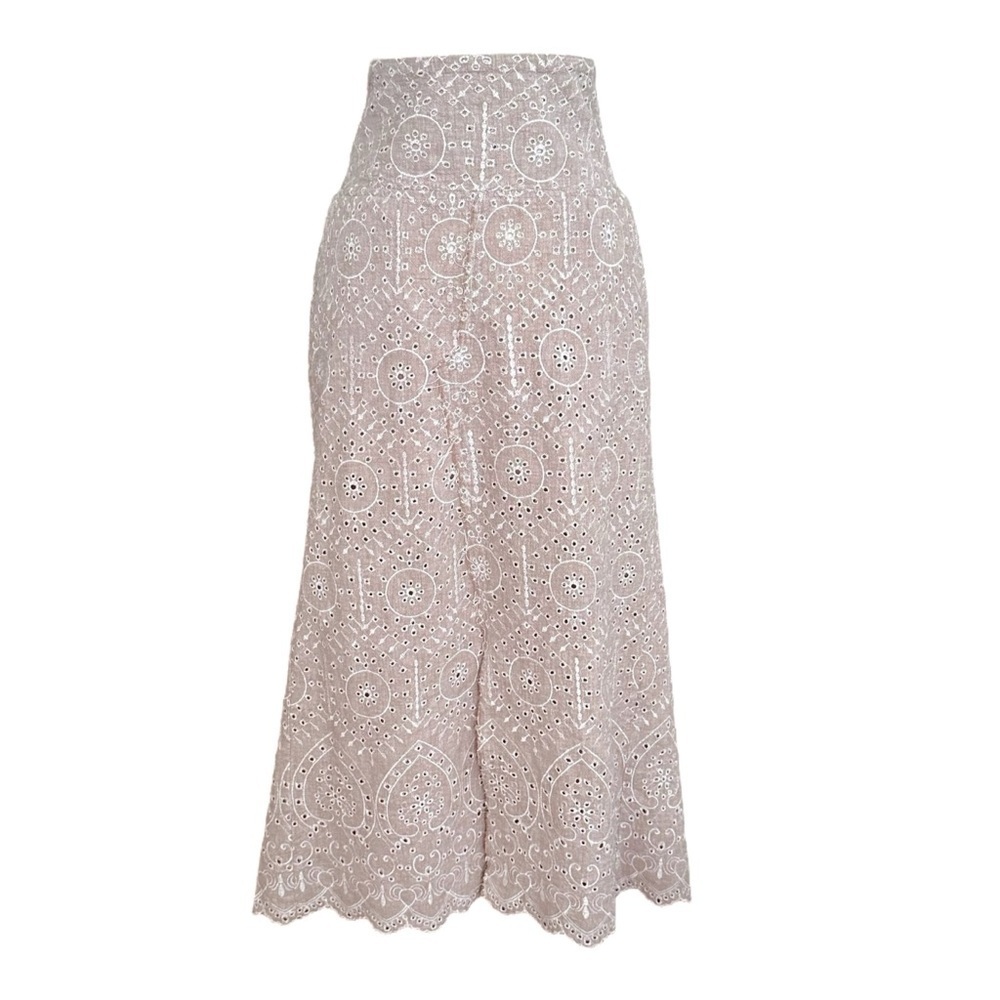 Vintage-Inspired Eyelet Embroidered Midi Skirt Scalloped Hem Simple Timeless‎